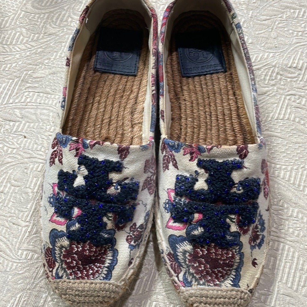 Tory Burch ELISA LOGO FLAT ESPADRILLES Happy Times Navy EMBROIDERED